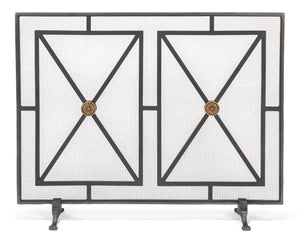Sarreid Paneled Firescreen - Elegant Dark Grey Iron Finish For Ultimate Fireplace Protection And Style Grey  26796