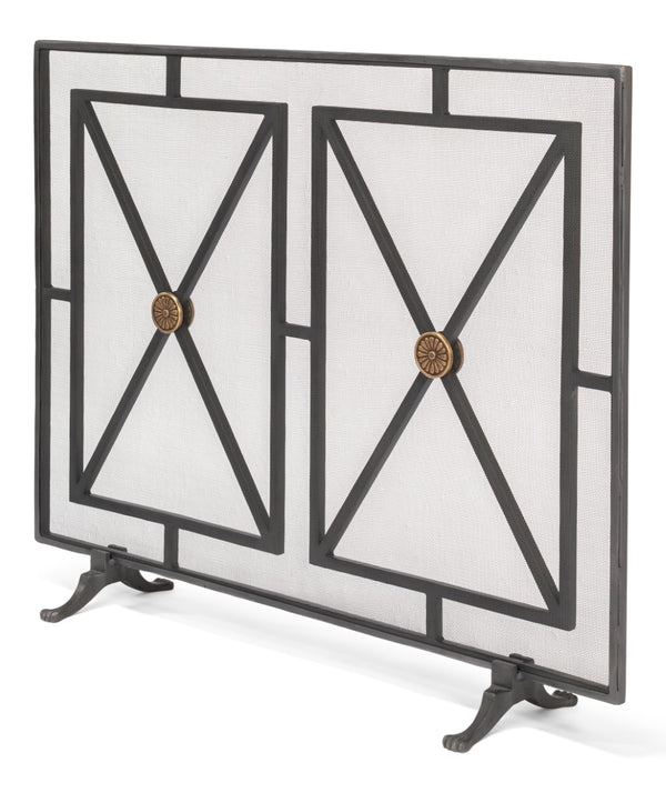 Sarreid Paneled Firescreen - Elegant Dark Grey Iron Finish For Ultimate Fireplace Protection And Style Grey  26796