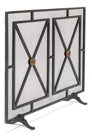 Sarreid Paneled Firescreen - Elegant Dark Grey Iron Finish For Ultimate Fireplace Protection And Style Grey  26796