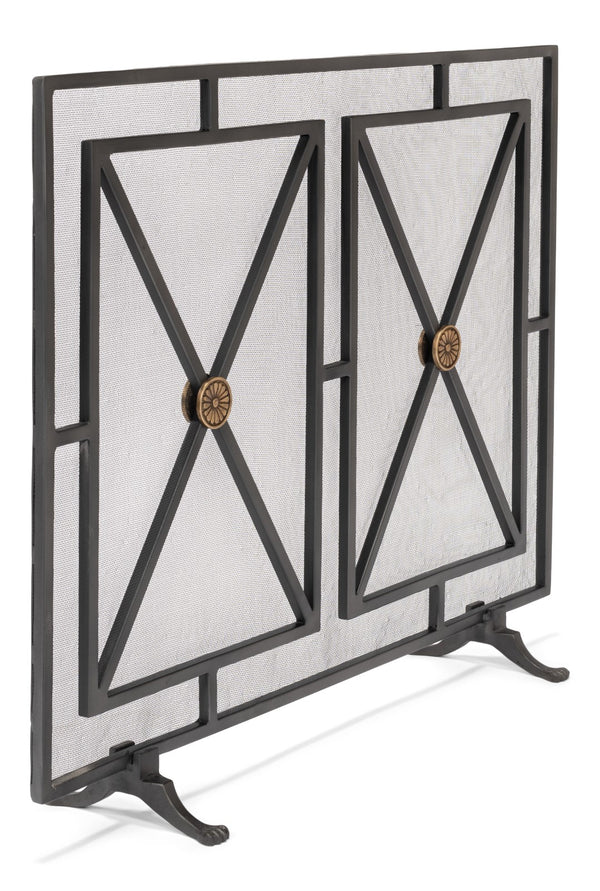 Sarreid Paneled Firescreen - Elegant Dark Grey Iron Finish For Ultimate Fireplace Protection And Style Grey  26796