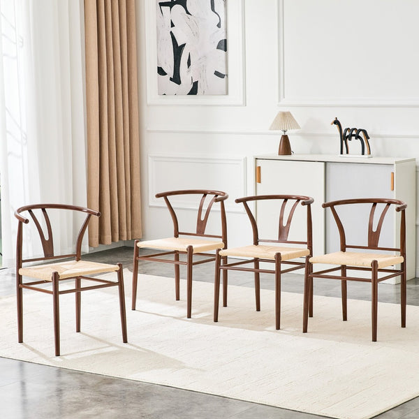 English Elm Wesborn Artisan Rope Woven Iron Dining Chair Set Medieval Y Back Industrial Style Brown W2920P430784