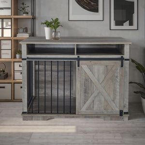 English Elm Wf005-gw,the Dual Compartment Furniture Style Dog Crate with Open Shelves for Living Rooms W308P171239