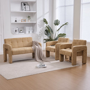 English Elm Nordic Ergonomic Double Armchair Upholstered Chenille Sofa 2-Seater Compact Lounge Chair 550LB Capacity Yellow W395P380536