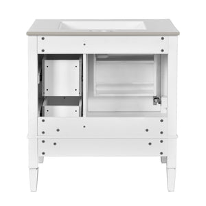 English Elm 30 30 Inch Bathroom Vanity with Ceramic Sink, Modern Compact 3-Drawer Storage Cabinet for Small Baths White N710P247499K