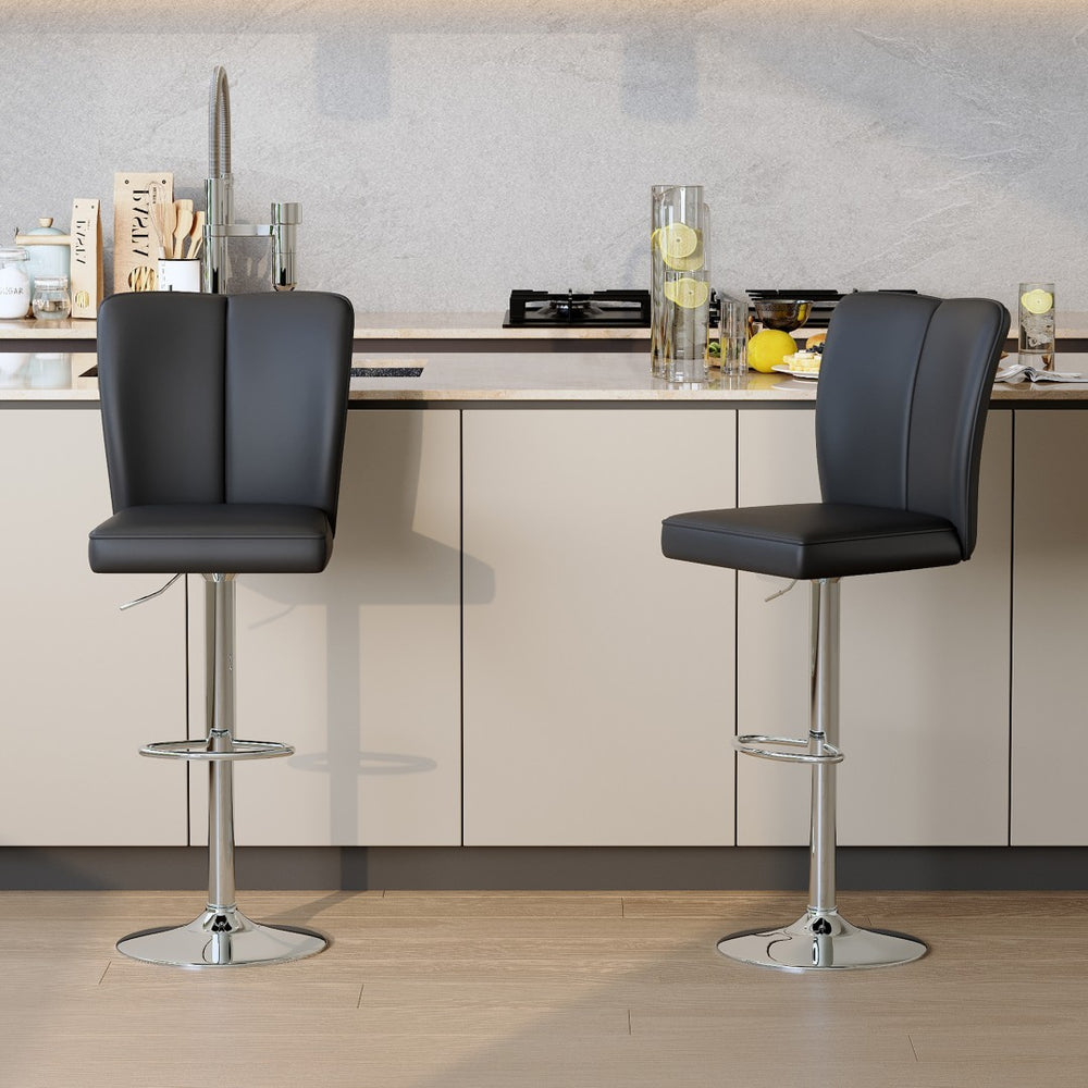 English Elm Modern Pu Leather Dining Chair Set of Six with Curved Back and Polished Metal Legs Black+Silver W1151P370791