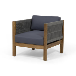 English Elm Christopher Knight Home® - LAUREL Club Chair Teak Acacia Wood with Handwoven Rattan Rope, Water-Resistant Cushions, Modern Outdoor Flair 65439.00GRY