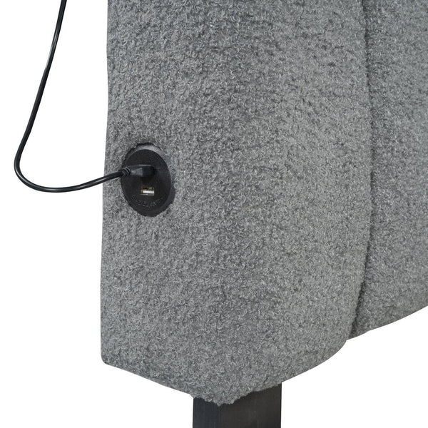 English Elm Teddy Twin Upholstered Platform Bed with Trundle, LED Smart Lighting, Plush Fleece, Sturdy Design Gray SF000055AAE