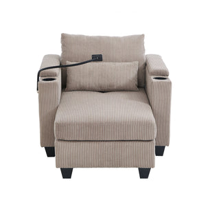 English Elm Convertible Chaise Lounge Sofa Chair & Bed - Corduroy With Usb Ports, Cup Holders & Storage Space N719S002021D