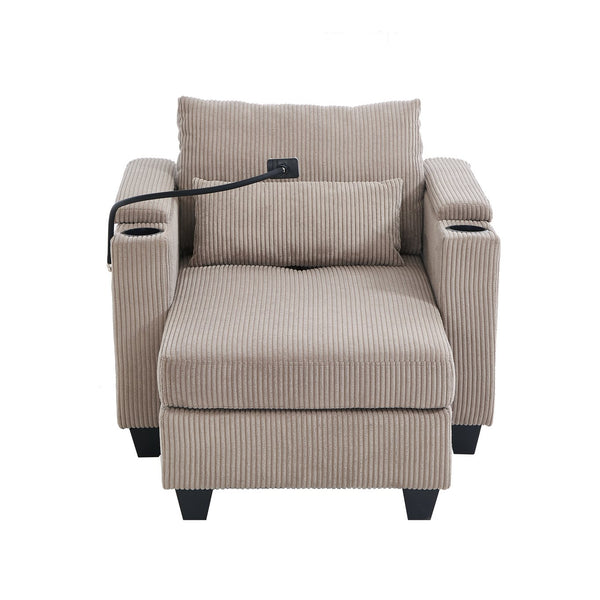 English Elm Convertible Chaise Lounge Sofa Chair & Bed - Corduroy With Usb Ports, Cup Holders & Storage Space N719S002021D