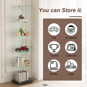 English Elm Premium 5-Tier Glass Display Case With Led Lighting, Stylish Design For Collectibles, Home & Office W2700P353066-GIGA