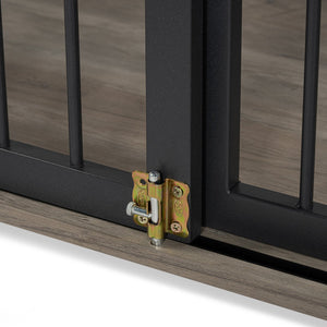 English Elm GO Furniture-Style Dog Crate 44" Gray End Table Kennel with Sliding Barn Door, Storage Shelves, Wheels WF323360AAE