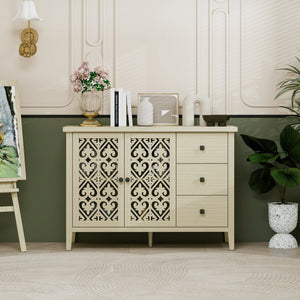 English Elm Hollowed-Out Cabinet With 2 Doors & 3 Drawers – Stylish American Furniture For Versatile Storage Solutions W688P223034