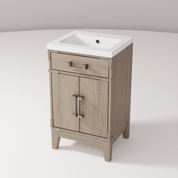 English Elm Grey Oak Single Bath Vanity 20" W X 18" D - Modern Design With Easy-Care Acrylic Top & Storage Solutions B2731P259736
