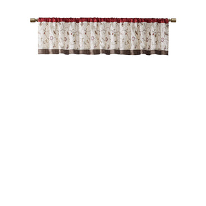 JLA Home Madison Park - Embroidered Window Valance with Floral Stitching, Lined Pleated Design Filters Light for Elegance Red MP41-1532