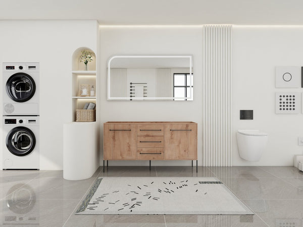 English Elm 60" Freestanding Bathroom Vanity with Soft-close Doors and Three Drawer Storage W999P405133