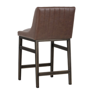 Sunpan Halden Urban Bar Stool with Bold Channel Tufting and Rustic Bronze Steel Frame for Stylish Spaces Vintage Cognac