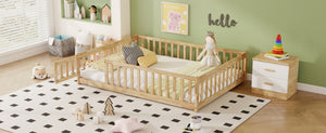 English Elm Full Size Rubberwood Floor Bed with Safety Guardrails and Latching Door for Toddlers Natural W504P429299