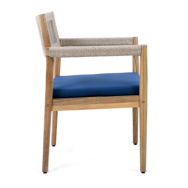 English Elm Christopher Knight Home® - Braided Acacia Wood Outdoor Dining Chairs Set Of 4 – Stylish Teak Finish With Navy Cushions & Rope N770P286668N004