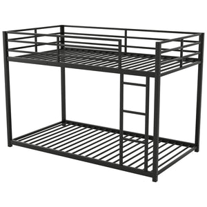 English Elm Twin Over Twin Metal Bunk Bed Low Profile with Full Guardrail Ladder Quiet Steel Frame Sturdy Support Black MF285535AAB