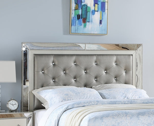 English Elm Glam Tufted Queen Bed with Mirrored Accents and Dual Underbed Storage Drawers for Luxe Bedrooms Grey,Silver 91 L x 10 W x 6 H B011S01993