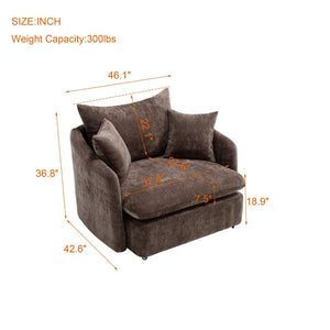 English Elm 360° 360 Swivel Oversized Chenille Armchair with Pocket Spring Seat and Three Throw Pillows Brown W1361S00051