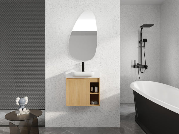 English Elm 24'' Floating Wall Mounted Bathroom Vanity with Ceramic Sink and Soft Close Cabinet Light Oak W999P426633