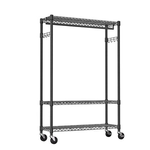 English Elm Heavy Duty Rolling Garment Rack Freestanding Closet Organizer with Adjustable Steel Shelving Black W5386P445625