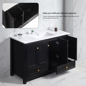 English Elm 48" Matte Black Bathroom Vanity with Ceramic Sink Soft Close Doors and Drawers W3133S00011