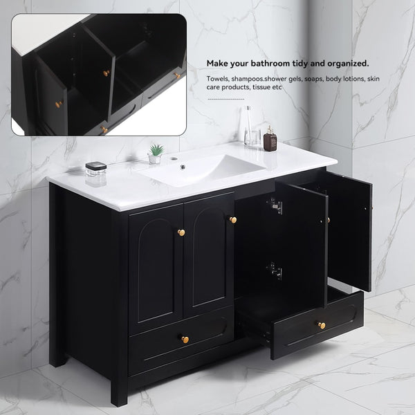 English Elm A Matte Black 48 Inch Bathroom Vanity with Soft Close Doors and Drawer Storage W3133P326085