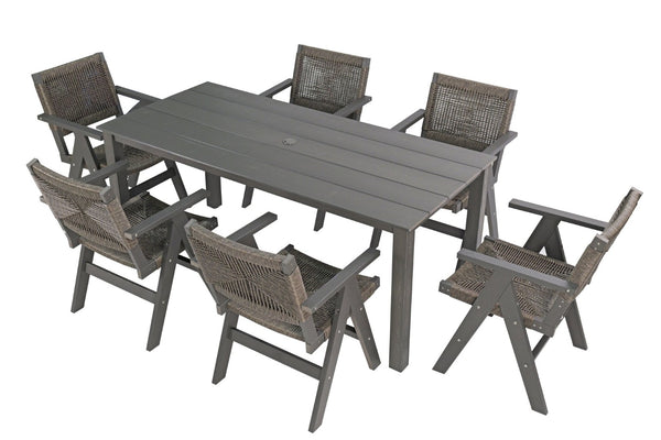 English Elm 68.9-inch Outdoor Rectangular Dining Table Hips Wood Grain Seats Six with Umbrella Hole W2085P364129