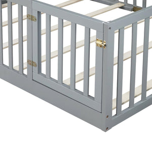 English Elm Twin Floor Bed Solid Rubber Wood with Tall Safety Railings for Toddler Sleep Grey W504P287657