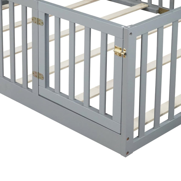 English Elm Twin Floor Bed Solid Rubber Wood with Tall Safety Railings for Toddler Sleep Grey W504P287657