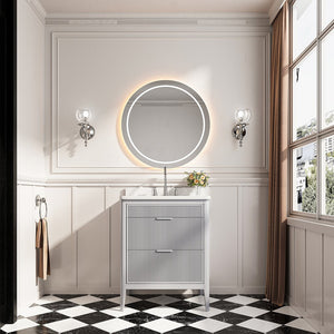 English Elm Fully Assembled 30'' Grey Freestanding Bathroom Vanity With Marble Top & Dual Handle Sets - Ready To Use! W1826P308972