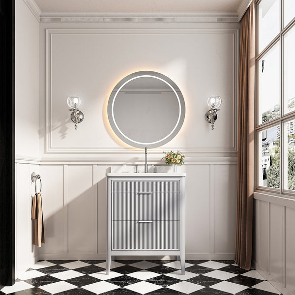 English Elm Fully Assembled 30'' Grey Freestanding Bathroom Vanity With Marble Top & Dual Handle Sets - Ready To Use! W1826P308972