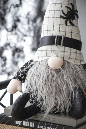 English Elm Set Of 2 Handcrafted Fabric Sitting Gnomes With White Spider Hat For Charming Halloween Decor W2078P237605-GIGA