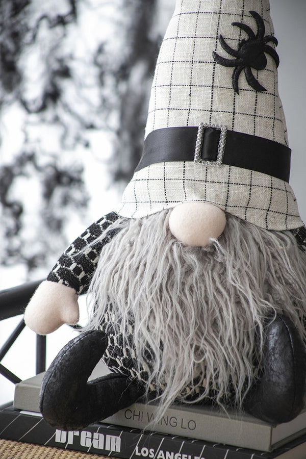 English Elm Set Of 2 Handcrafted Fabric Sitting Gnomes With White Spider Hat For Charming Halloween Decor W2078P237605-GIGA