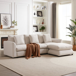 English Elm MH102.2 Modular 102.2" L-Shaped Sectional Sofa with Ottoman, 3 Cushions & Pillows, Upholstered Comfort Beige W1193S00136