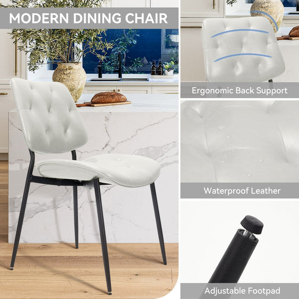 English Elm Dining Chairs Set Of 2 - Modern Pu Leather Upholstered Side Chairs For Comfort & Style In White T3950P394503