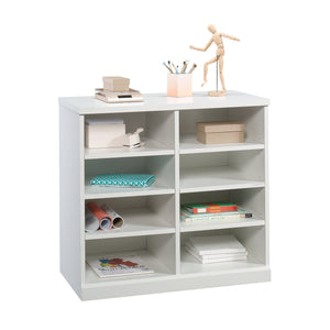 English Elm Open Storage Cabinet White Finish — Slim Engineered Wood Organizer with 6 Adjustable Shelves, 38.4" L B356P402795
