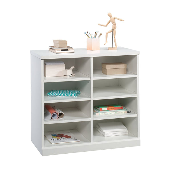 English Elm Open Storage Cabinet White Finish — Slim Engineered Wood Organizer with 6 Adjustable Shelves, 38.4" L B356P402795