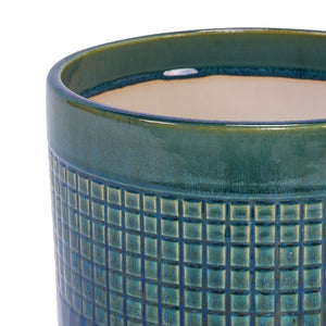 English Elm Set Of 3 Handcrafted Grid Ceramic Planters - Modern Blue-Green Flowerpots For Home & Garden Decor W3273P322259-GIGA