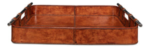 Sarreid Safari Leather Tray - Elegant Tobacco Buffalo Leather With Wood, Brass, And Steel Accents, Perfect For Organizing Brown  26847