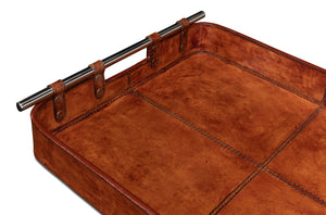 Sarreid Safari Leather Tray - Elegant Tobacco Buffalo Leather With Wood, Brass, And Steel Accents, Perfect For Organizing Brown  26847