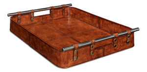 Sarreid Safari Leather Tray - Elegant Tobacco Buffalo Leather With Wood, Brass, And Steel Accents, Perfect For Organizing Brown  26847