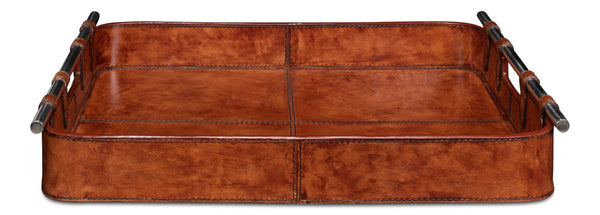 Sarreid Safari Leather Tray - Elegant Tobacco Buffalo Leather With Wood, Brass, And Steel Accents, Perfect For Organizing Brown  26847