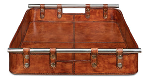 Sarreid Safari Leather Tray - Elegant Tobacco Buffalo Leather With Wood, Brass, And Steel Accents, Perfect For Organizing Brown  26847