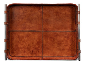 Sarreid Safari Leather Tray - Elegant Tobacco Buffalo Leather With Wood, Brass, And Steel Accents, Perfect For Organizing Brown  26847