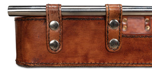 Sarreid Safari Leather Tray - Elegant Tobacco Buffalo Leather With Wood, Brass, And Steel Accents, Perfect For Organizing Brown  26847