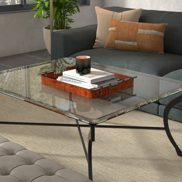 Sarreid Safari Leather Tray - Elegant Tobacco Buffalo Leather With Wood, Brass, And Steel Accents, Perfect For Organizing Brown  26847