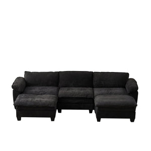 English Elm Living Room U-shaped Chenille Sectional Sofa with Two Ottomans Pocket Coil Comfort Black W1097S00241